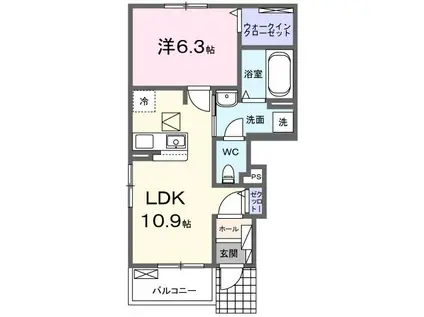 ラビアン ローゼ(1LDK/1階)の間取り写真