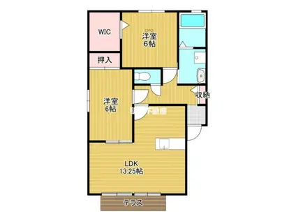 グリーンハイムIIA棟(2LDK/1階)の間取り写真
