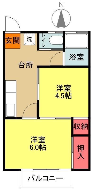 長町ハイツ(2DK/1階)の間取り写真