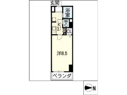 ベレーサ名駅ウエスト(1K/5階)の間取り写真