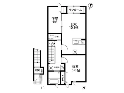 サンフェリオ女池(2LDK/2階)の間取り写真