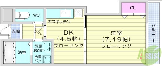 アンソレイエ・ロジュマン(1DK/4階)の間取り写真