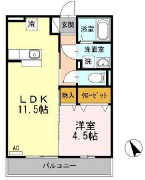 ローゼスポート港町B(1LDK/2階)の間取り写真
