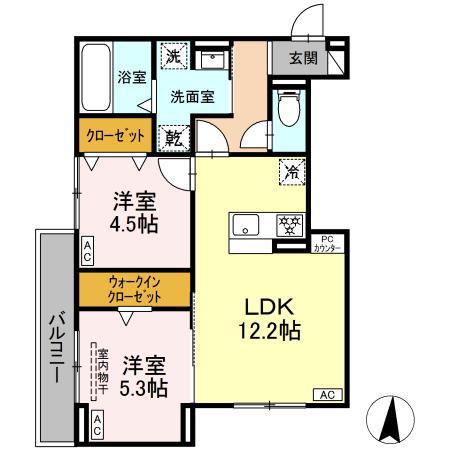 ルヴィータ大秋(2LDK/3階)の間取り写真