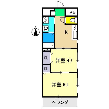 PERLA南川添 II(2K/4階)の間取り写真
