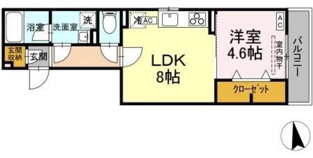 D-ROOM GRASS 中町(1LDK/2階)の間取り写真