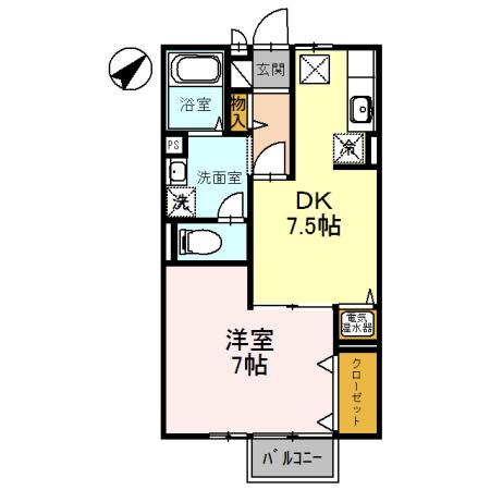 リビングタウン西野(1DK/1階)の間取り写真