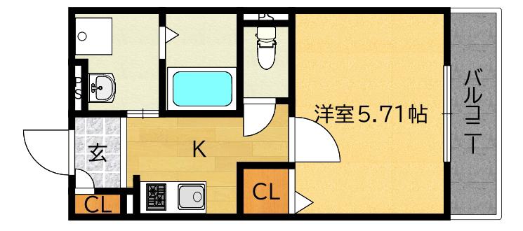RN平野(1K/3階)の間取り写真