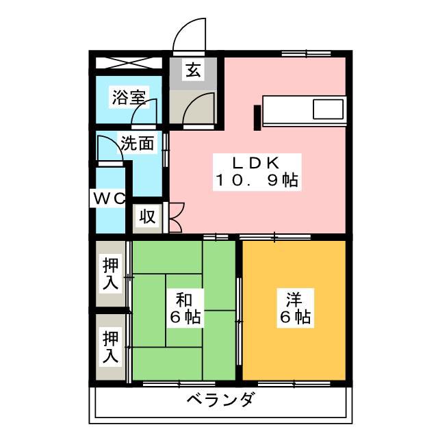 サンティアラ B(2LDK/3階)の間取り写真