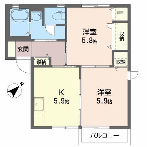 アクアロードI(2K/2階)の間取り写真