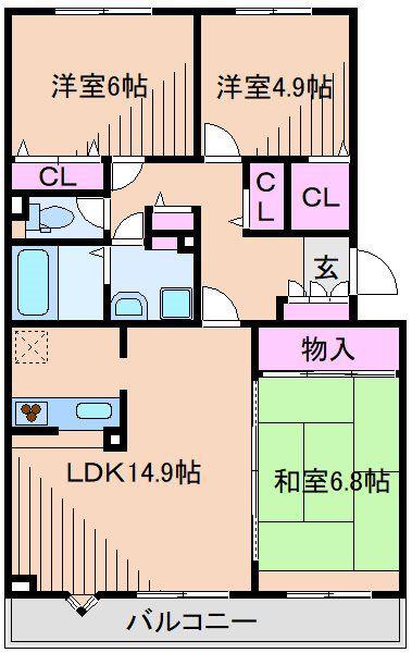 マリネッラ港北(3LDK/2階)の間取り写真