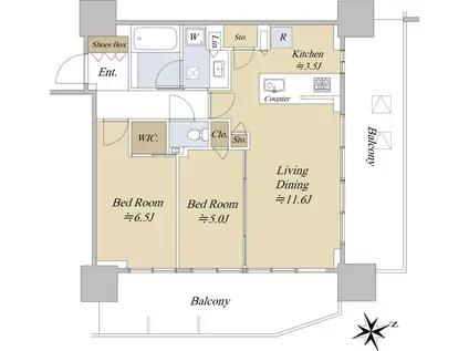 グランドシティタワー池袋(2LDK/15階)の間取り写真