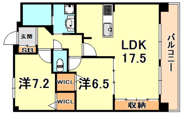 メゾンベール六甲山手(2LDK/2階)の間取り写真