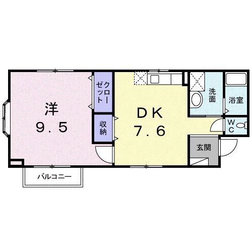 クローバーズヒル田上台(1DK/2階)の間取り写真