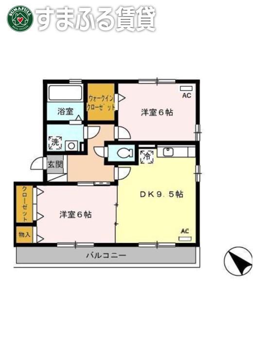 アムール中手(2DK/2階)の間取り写真
