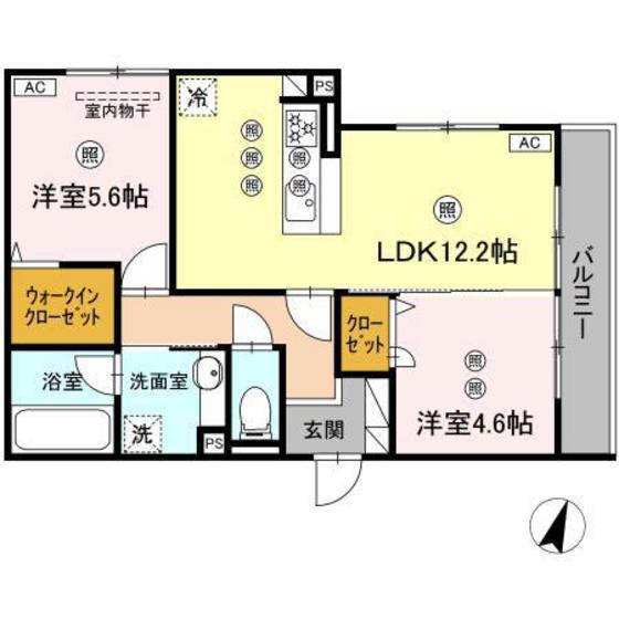 ミルフォード皆実町(2LDK/2階)の間取り写真