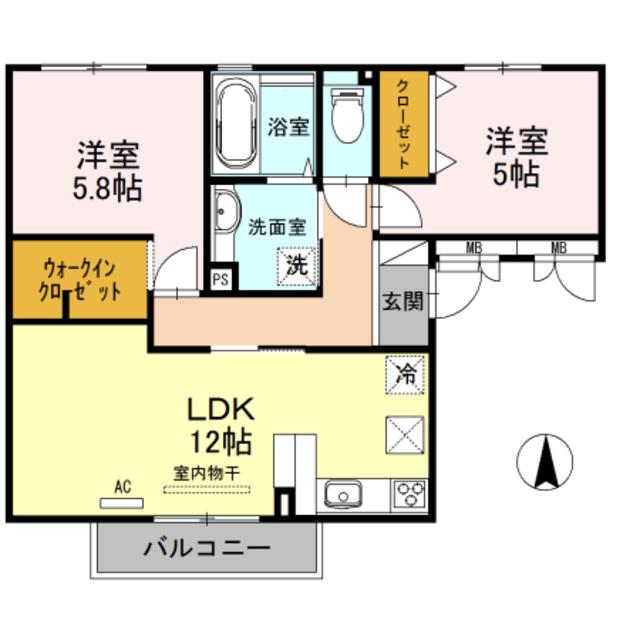 シエルブルー(2LDK/1階)の間取り写真