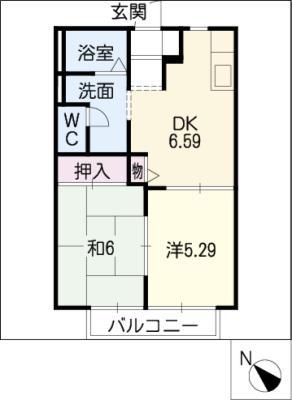 ディアスYTI(2DK/1階)の間取り写真