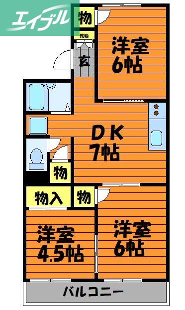 コーポ万寿東B棟(3DK/2階)の間取り写真