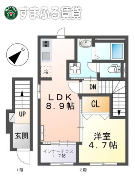 アクアレジデンス(1LDK/2階)の間取り写真