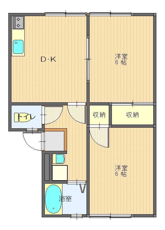 サンバレーII(2DK/1階)の間取り写真