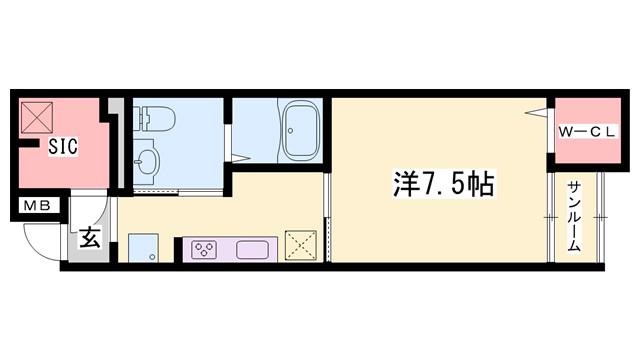 ワイズ オブリガード(1K/1階)の間取り写真