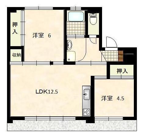 ハッピーエステート大財北 2号棟(2LDK/2階)の間取り写真