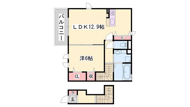 ユウハイツGII(1LDK/2階)の間取り写真