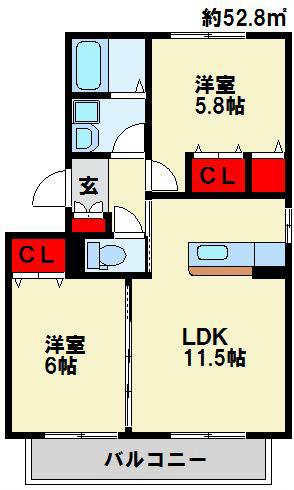 リセーラ(2LDK/1階)の間取り写真