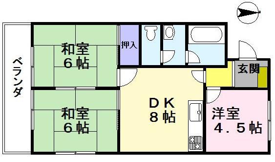 フローレ長谷川/2F(3DK/2階)の間取り写真
