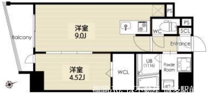 レブリアント清川(1LDK/8階)の間取り写真