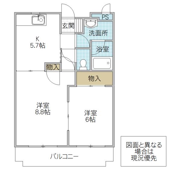 トワメゾン水戸C棟(2K/2階)の間取り写真