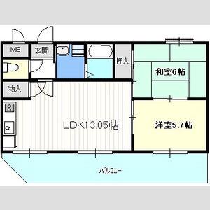 メゾンメリオール(2LDK/1階)の間取り写真