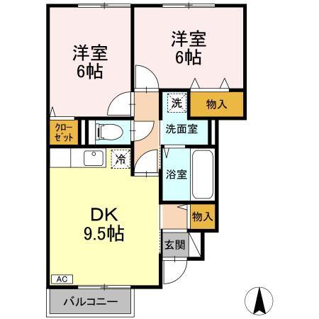 カリーノビータ(2DK/1階)の間取り写真