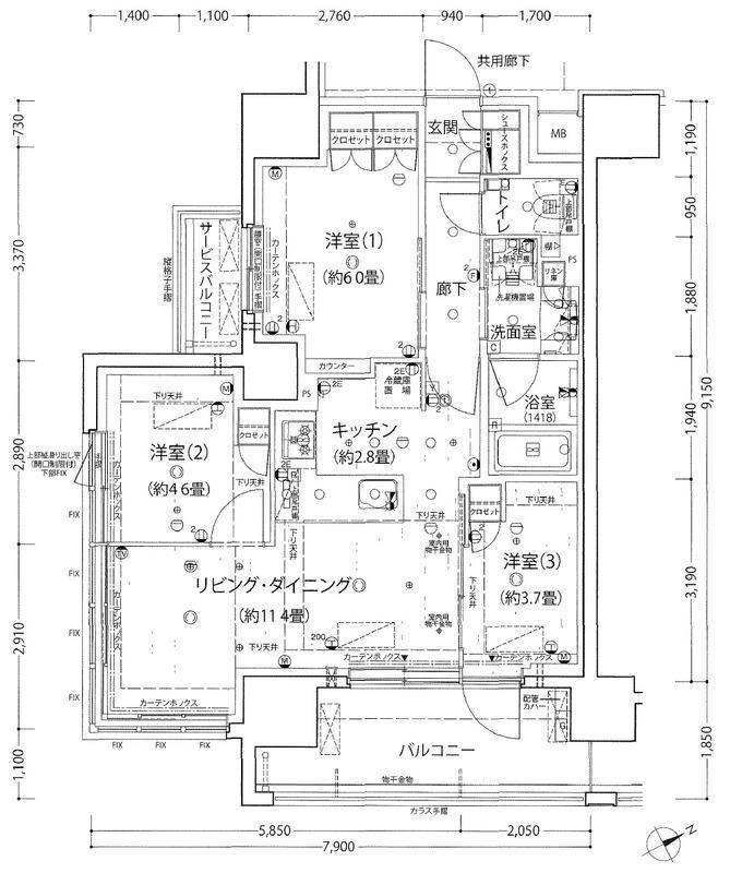 シャリエ椎名町(3LDK/5階)の間取り写真