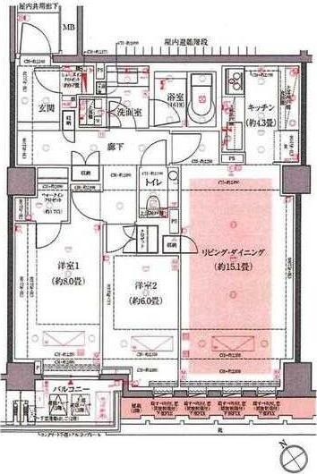 ザ・サンメゾン白金台五丁目(2LDK/3階)の間取り写真
