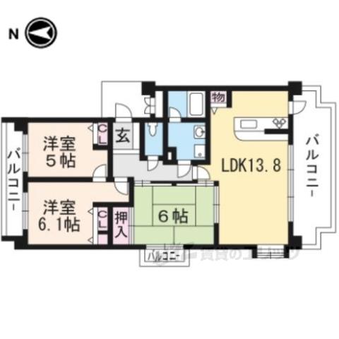ダイヤパレスオーセント鳴滝301(3LDK/3階)の間取り写真