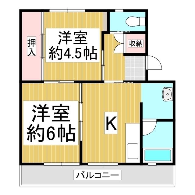 ビレッジハウス伊那福島1号棟(2DK/5階)の間取り写真