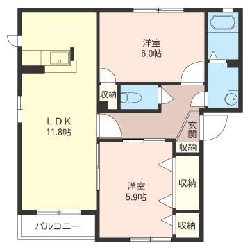 サンクゼールII(2LDK/2階)の間取り写真