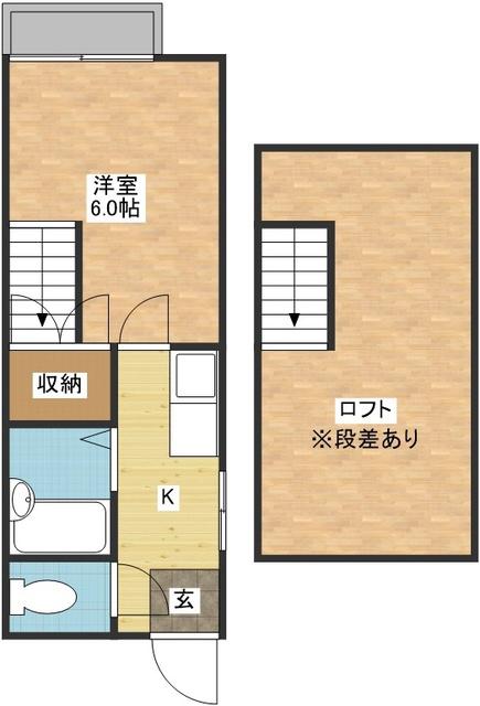 シャトル石神(1SK/2階)の間取り写真