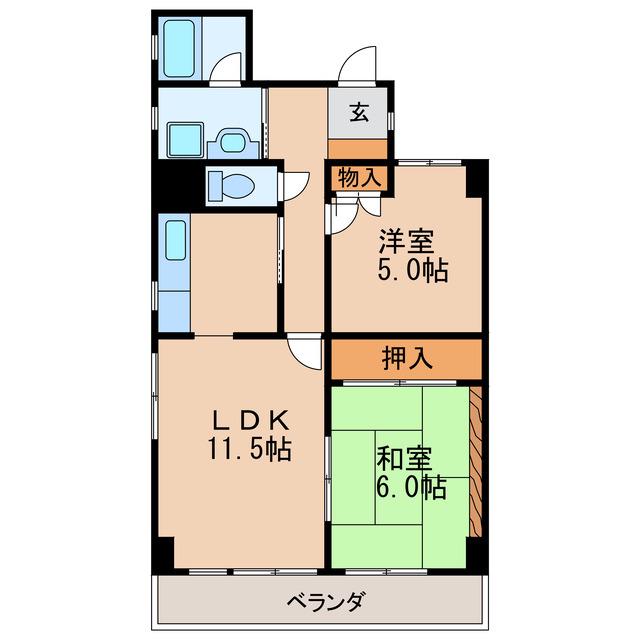 グランセーブル高岳(2LDK/6階)の間取り写真
