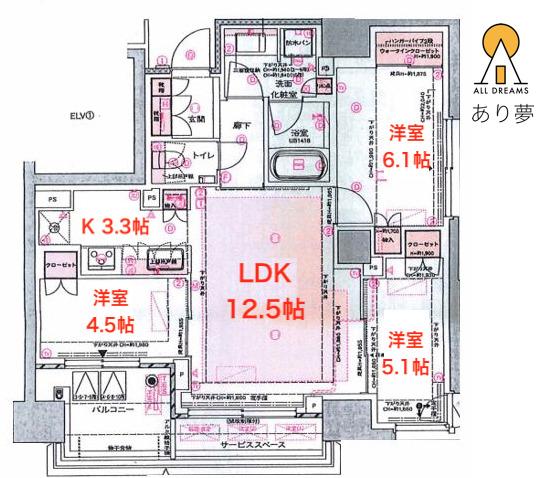 プラウド横浜桜木町(3LDK/10階)の間取り写真