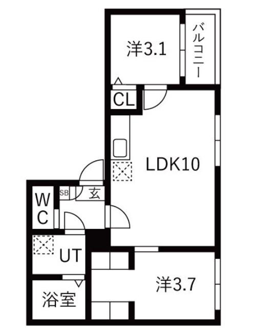 ILUSION桜本町(2LDK/1階)の間取り写真