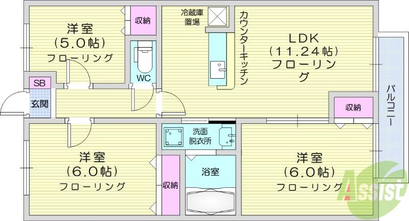 WISH栗生壱番館(3LDK/1階)の間取り写真