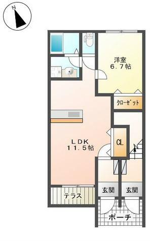 セレーノ・東栖(1LDK/1階)の間取り写真