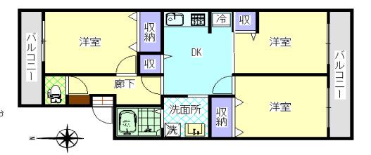 コーポ広野(3DK/4階)の間取り写真