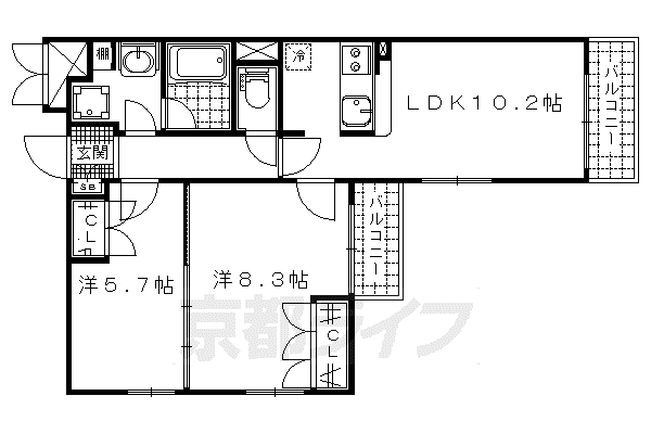 ヴェルデ山科(2LDK/2階)の間取り写真