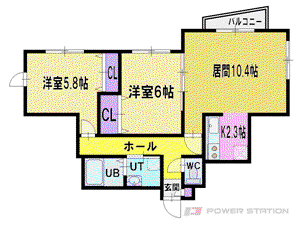 ファミリーコート新札幌(2LDK/2階)の間取り写真