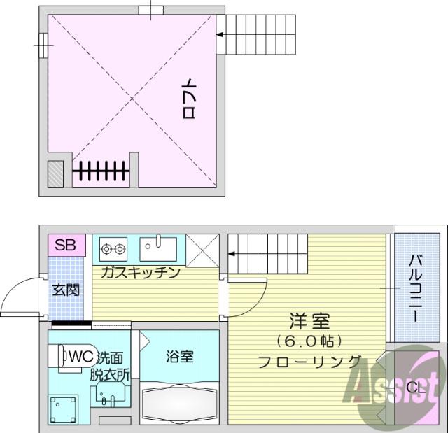 T.A宮町1丁目(1K/2階)の間取り写真