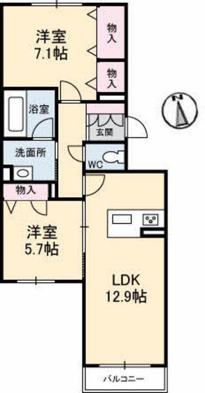 シャーメゾンサンフォレスト B棟(2LDK/2階)の間取り写真